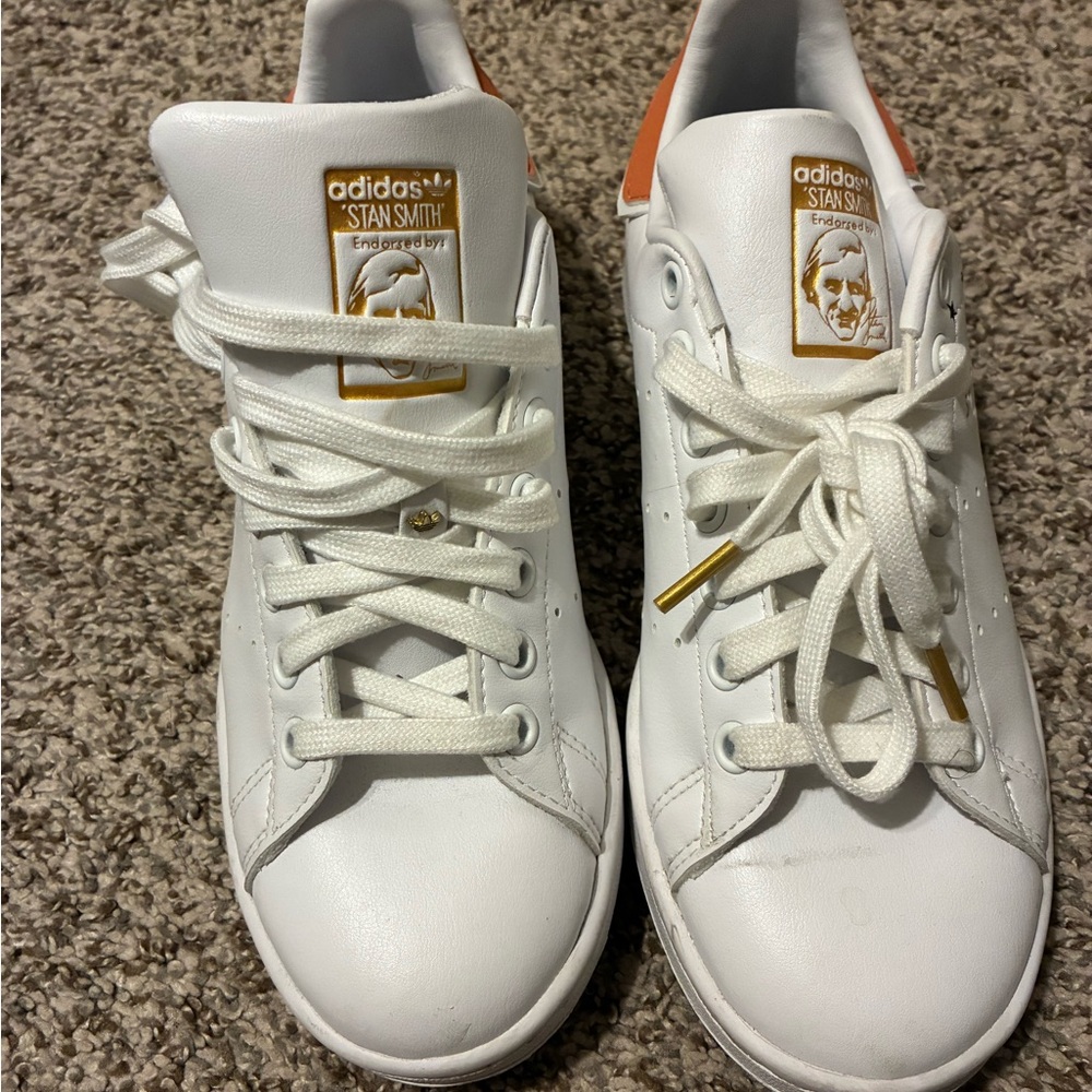 Adidas Stan Smith White and Gold Sneakers